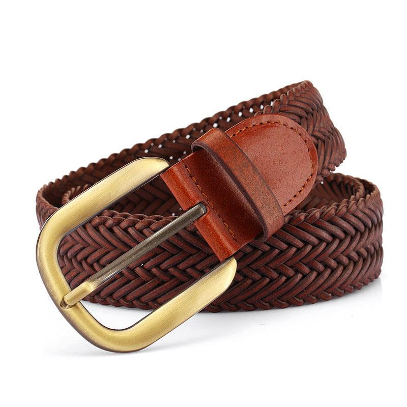 Ceinture tressée en cuir pour femme boucle dorée, modèle Nancy