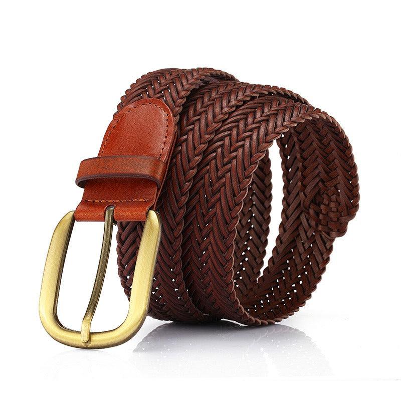 Ceinture tressée en cuir pour femme boucle dorée, modèle Nancy