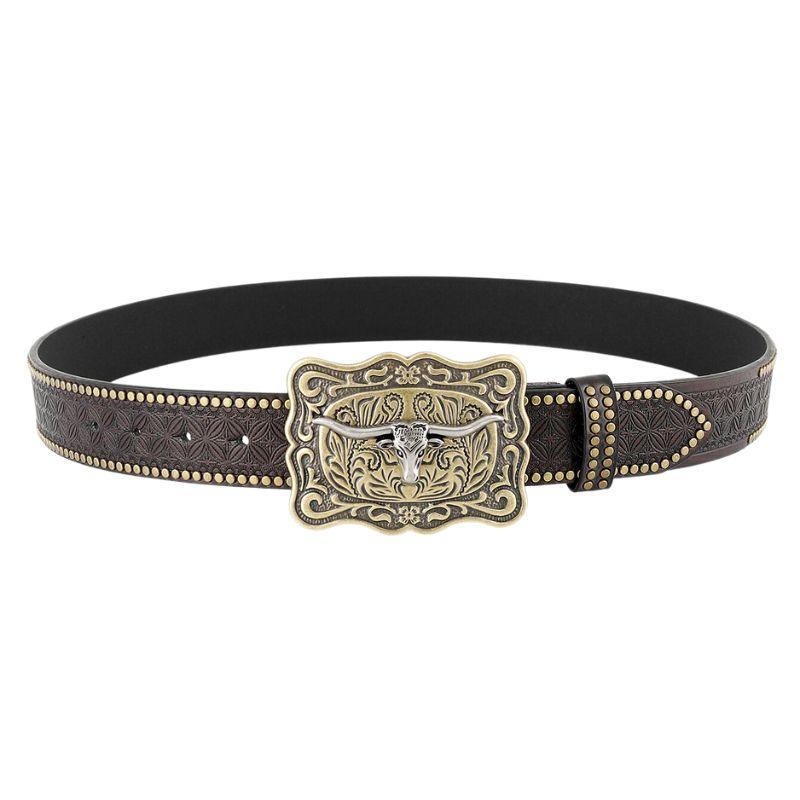 Ceinture Western avec boucle taureau pour homme, modèle Dathan - La Boutique de la Ceinture