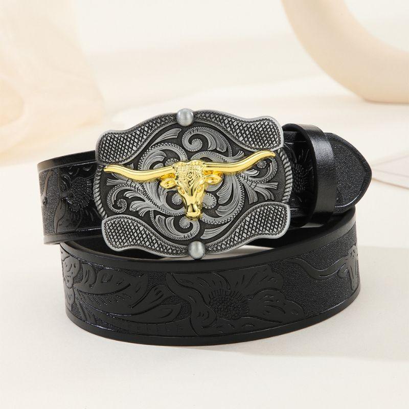 Ceinture Western avec boucle taureau pour homme, modèle Gaima - La Boutique de la Ceinture