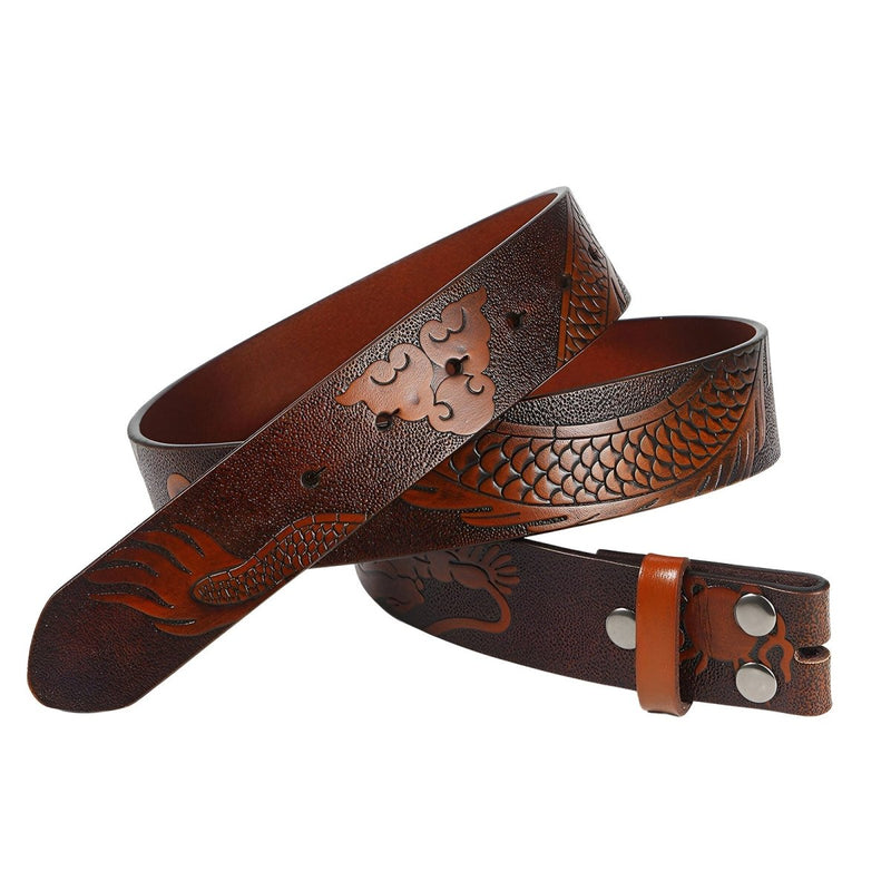 Lanière de ceinture 3.8 cm en cuir, au motif dragon, pour boucles interchangeables, modèle Hyman