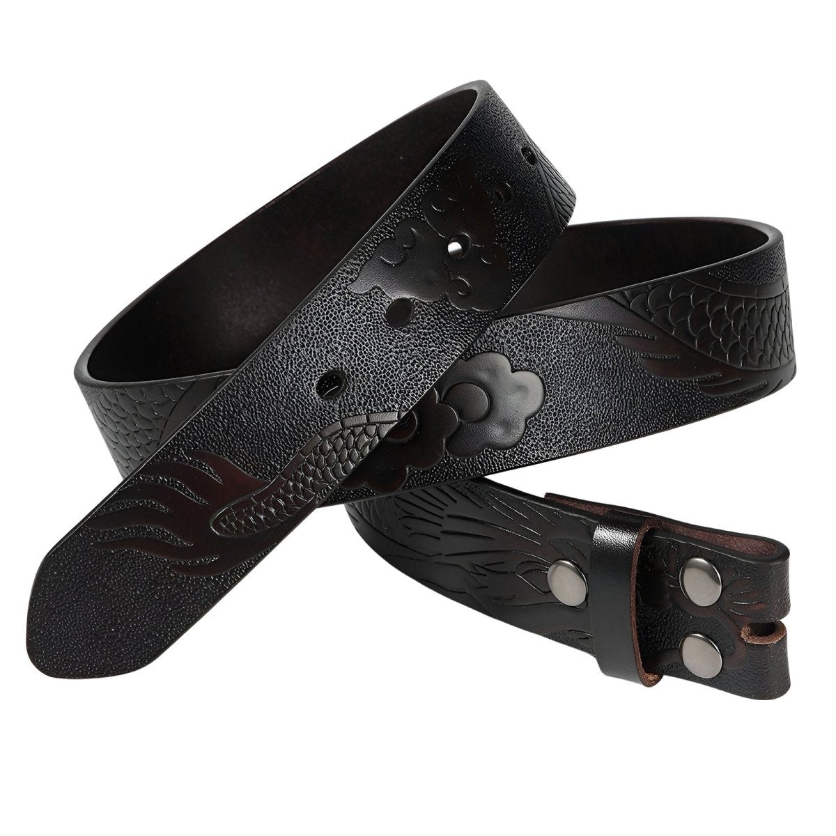 Lanière de ceinture 3.8 cm en cuir, au motif dragon, pour boucles interchangeables, modèle Hyman - La Boutique de la Ceinture