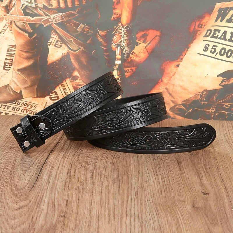 Lanière de ceinture 3.8 cm, en cuir texturé aux motifs florales, pour boucles interchangeables, modèle Walter