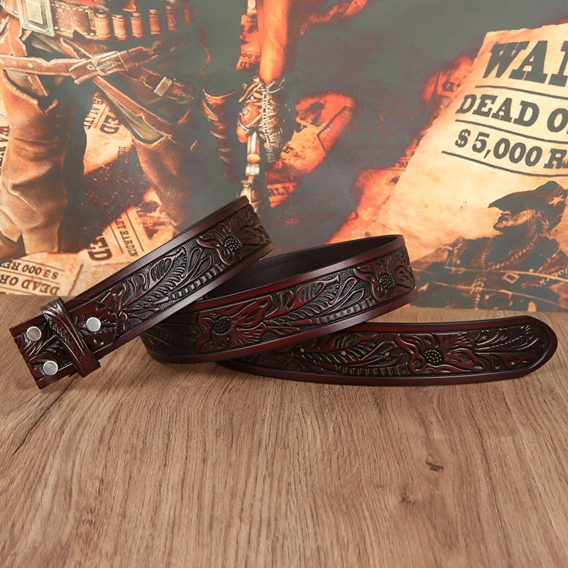 Lanière de ceinture 3.8 cm, en cuir texturé aux motifs florales, pour boucles interchangeables, modèle Walter