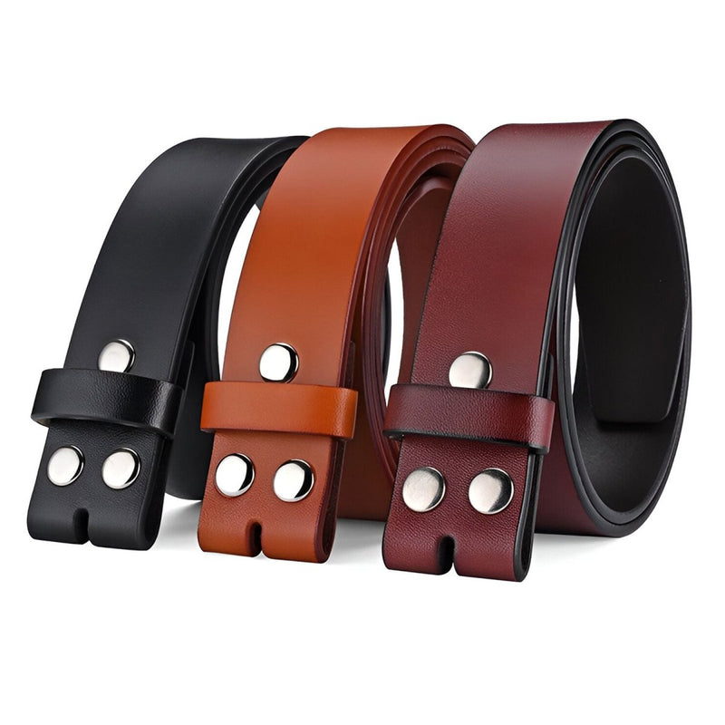 Lanière de ceinture 3.8 cm, en cuir uni, fixation par boutons pression, pour boucles interchangeables, modèle Clifford