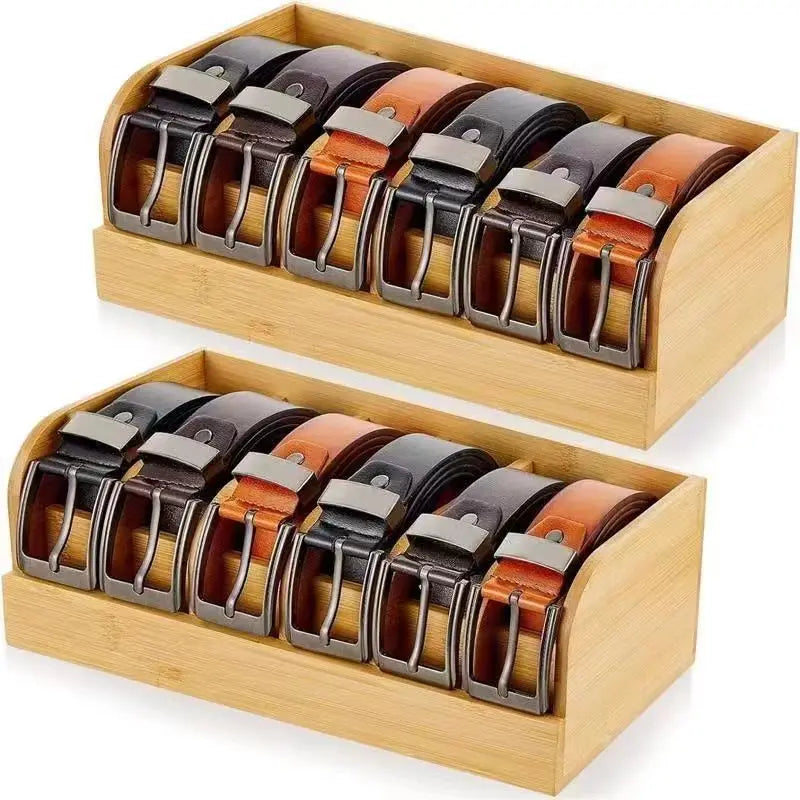 Boîte de rangement pour ceintures en bambou