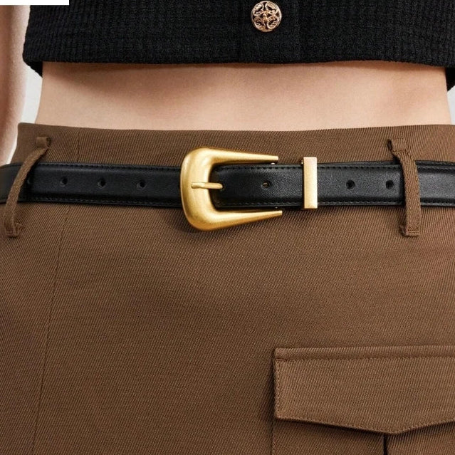 Ceinture Femme en Cuir Véritable avec Boucle Dorée , Modèle Alba