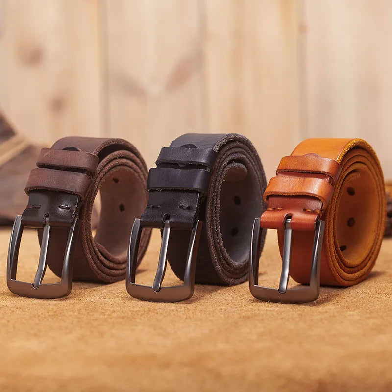 Ceinture homme en cuir véritable boucle ardillon mat, modèle Valério