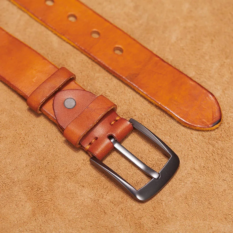 Ceinture homme en cuir véritable boucle ardillon mat, modèle Valério