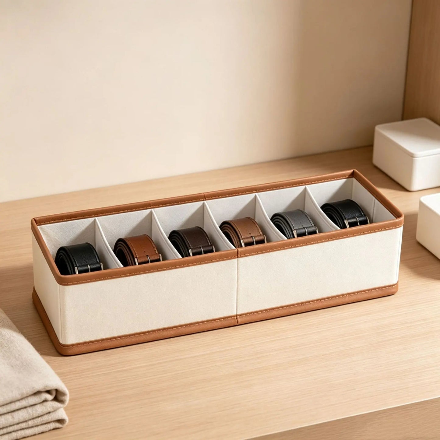 Boîte de rangement pour ceintures 6 compartiments