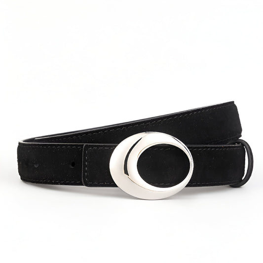 Ceinture en cuir véritable suédé, à boucle éclipse, modèle Luna