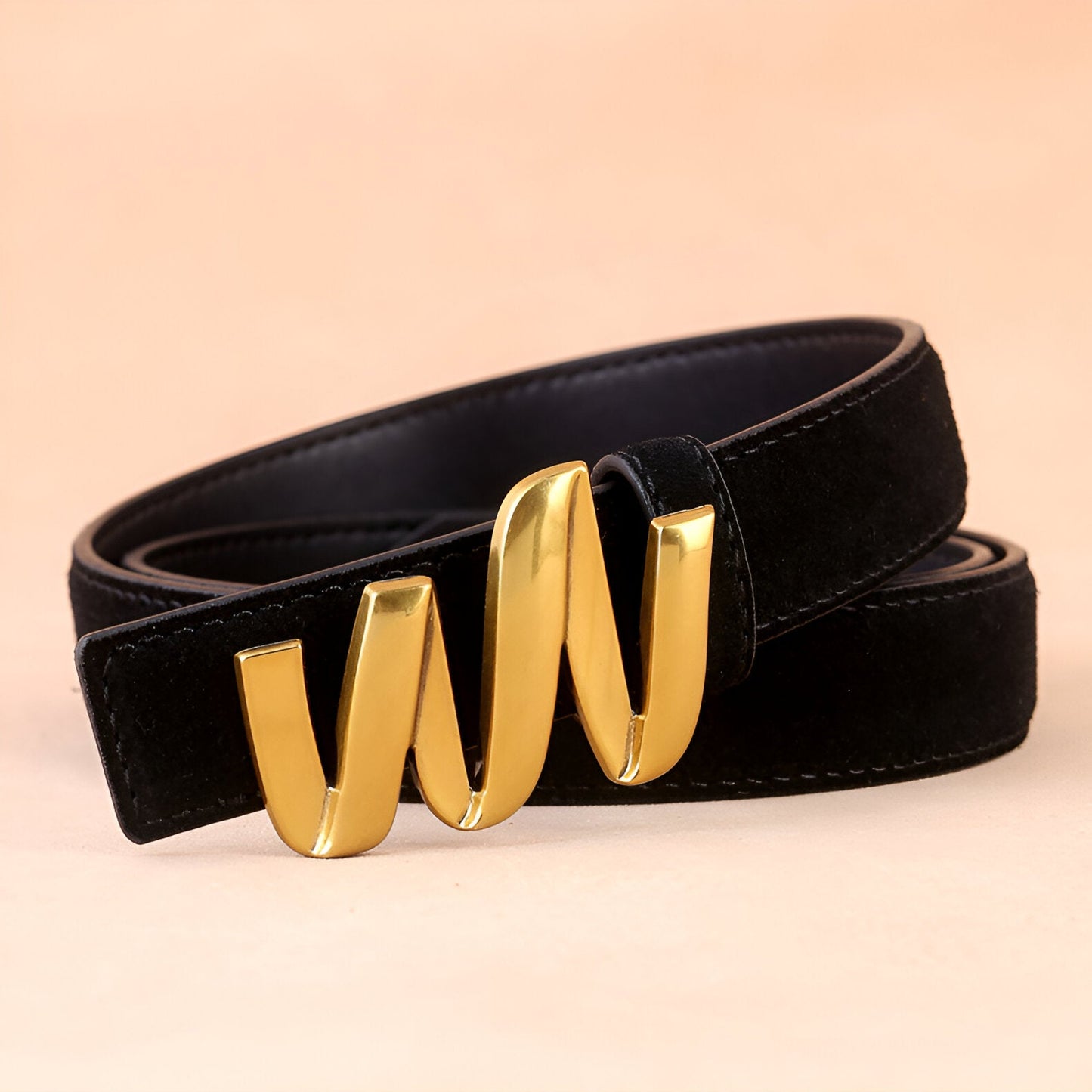 Ceinture en cuir véritable suédé, à boucle ondulée dorée, modèle Laura