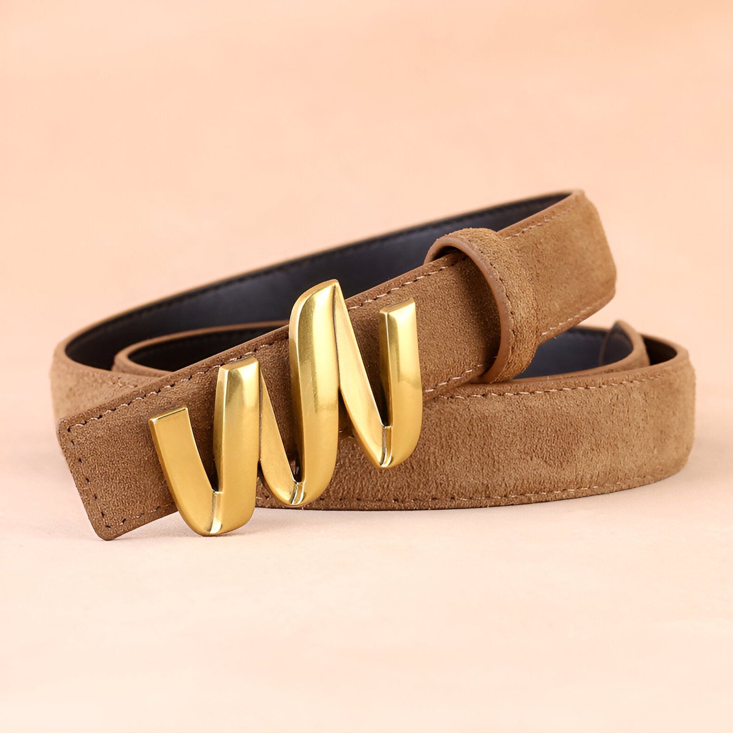 Ceinture en cuir véritable suédé, à boucle ondulée dorée, modèle Laura