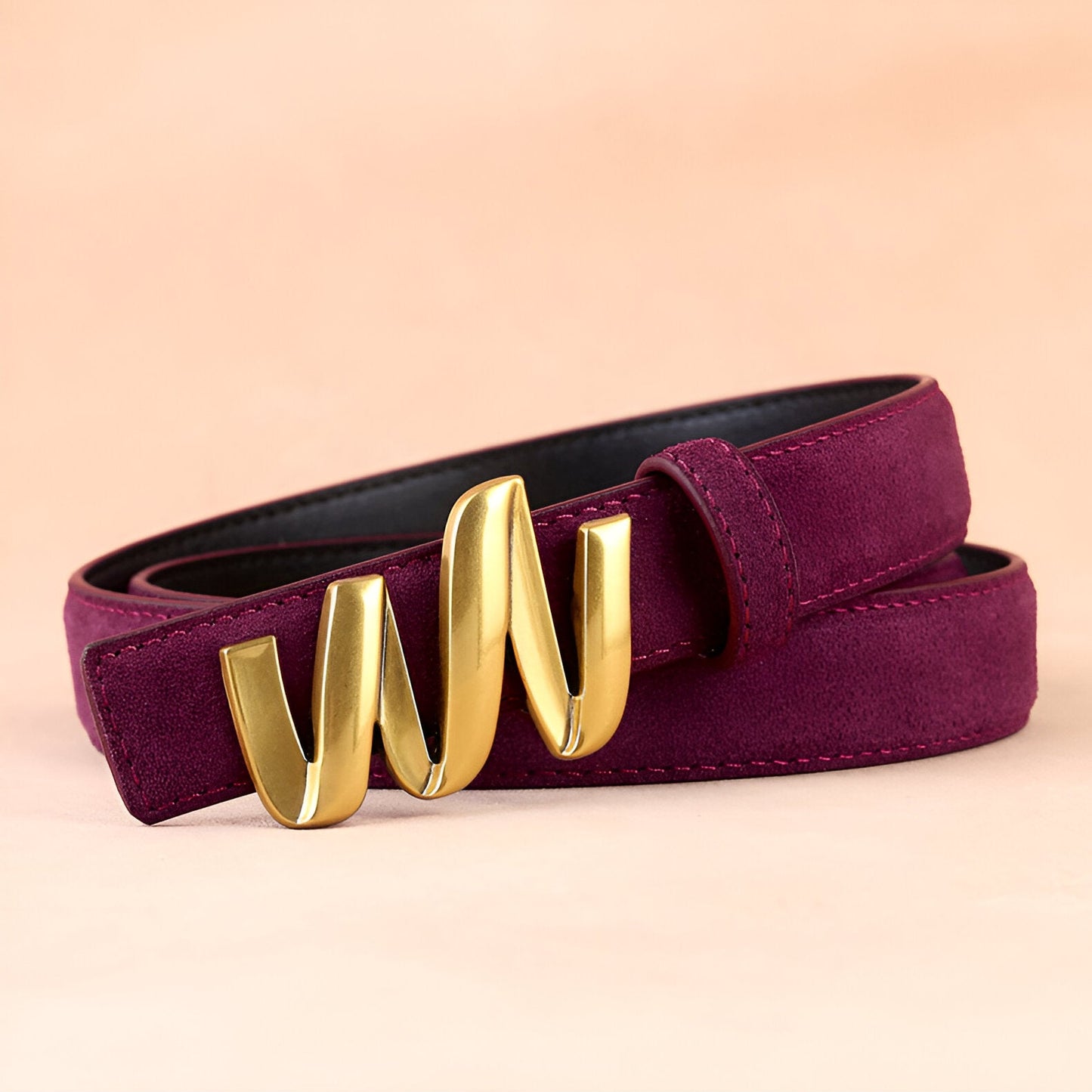 Ceinture en cuir véritable suédé, à boucle ondulée dorée, modèle Laura