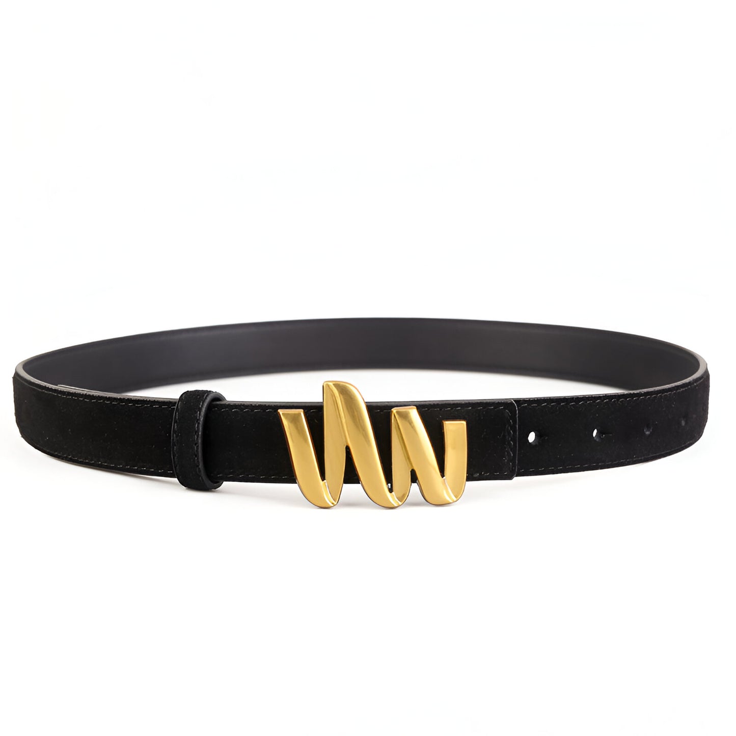 Ceinture en cuir véritable suédé, à boucle ondulée dorée, modèle Laura