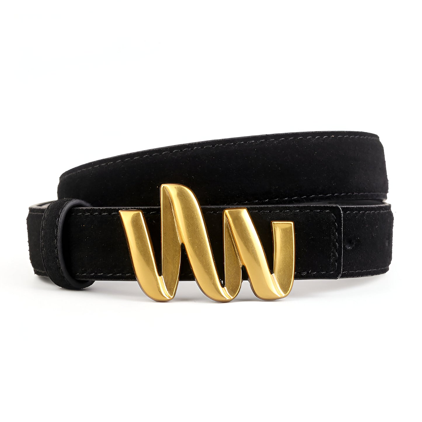 Ceinture en cuir véritable suédé, à boucle ondulée dorée, modèle Laura