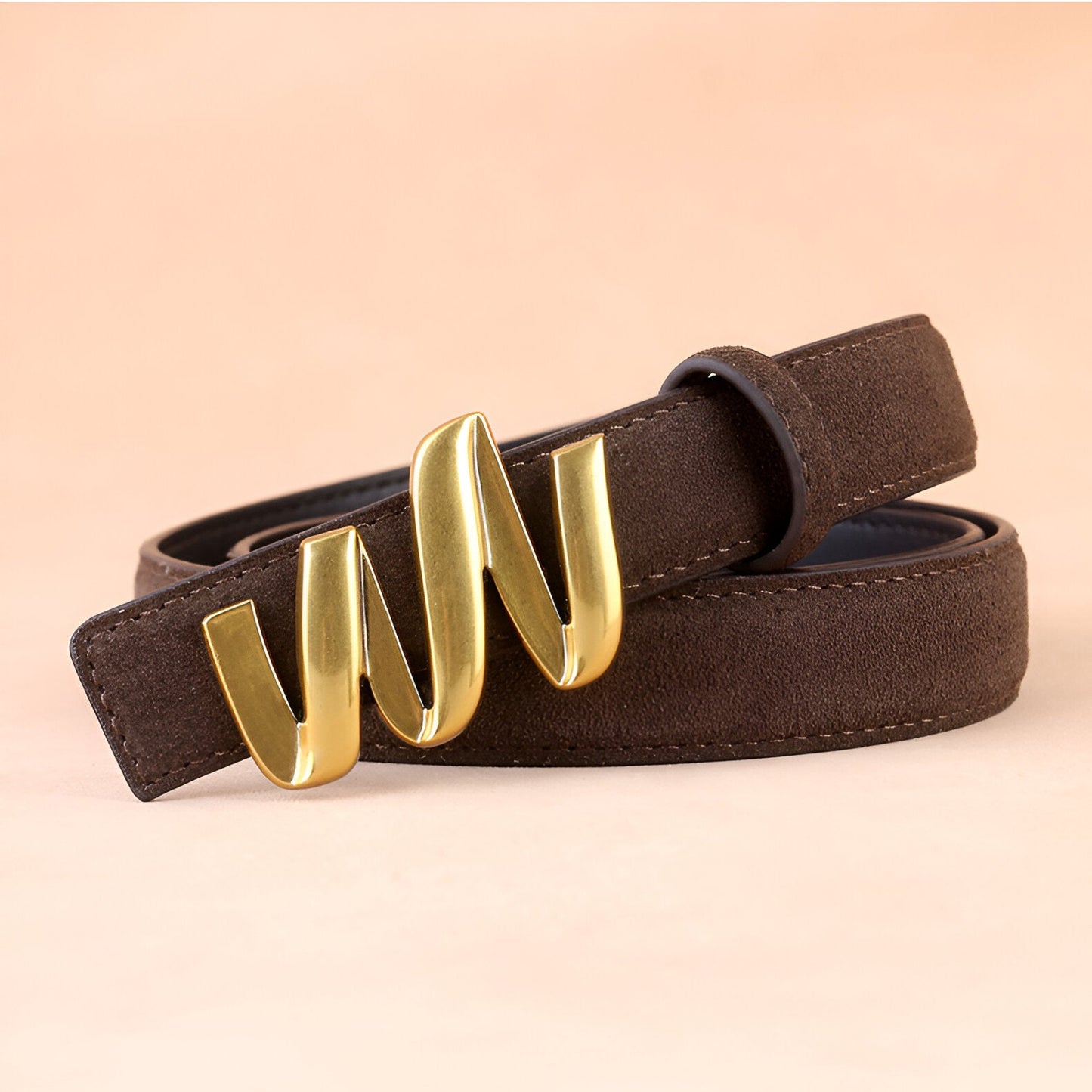 Ceinture en cuir véritable suédé, à boucle ondulée dorée, modèle Laura