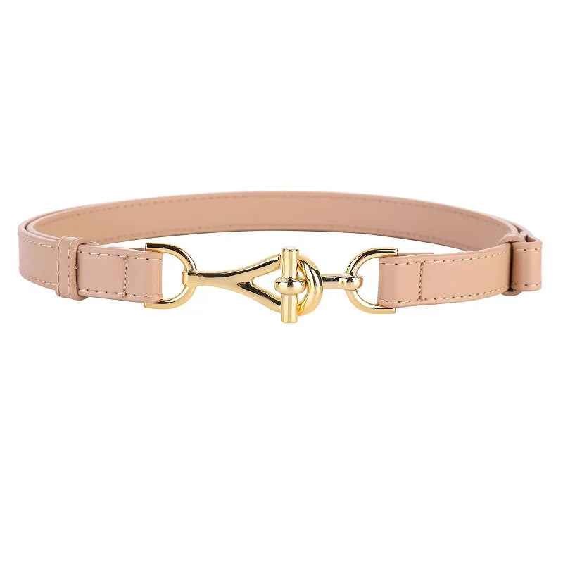 Ceinture Fine Femme en Cuir Véritable à Boucle Dorée, Modèle Cléa