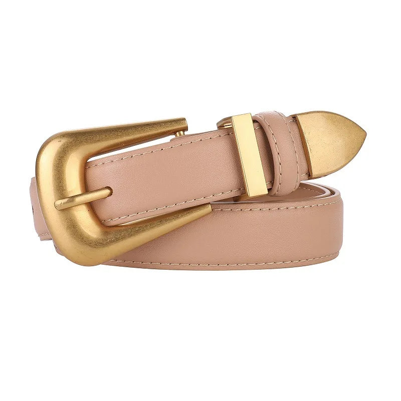 Ceinture Femme en Cuir Véritable avec Boucle Dorée , Modèle Alba