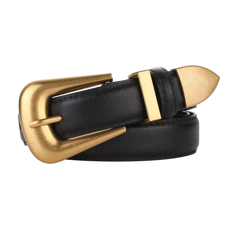 Ceinture Femme en Cuir Véritable avec Boucle Dorée , Modèle Alba