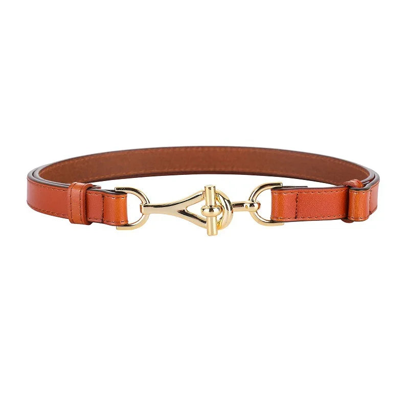Ceinture Fine Femme en Cuir Véritable à Boucle Dorée, Modèle Cléa