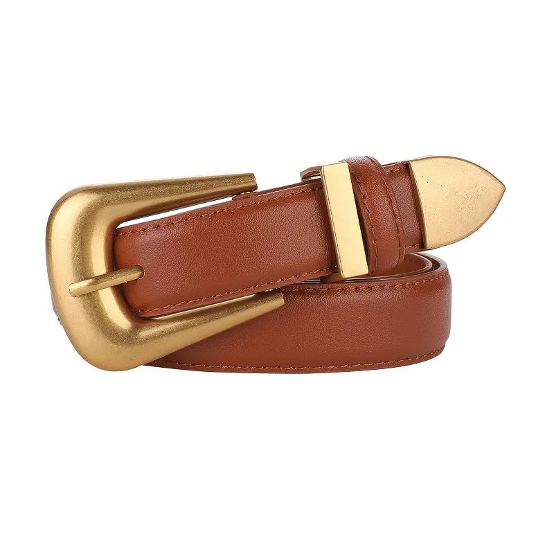 Ceinture Femme en Cuir Véritable avec Boucle Dorée , Modèle Alba