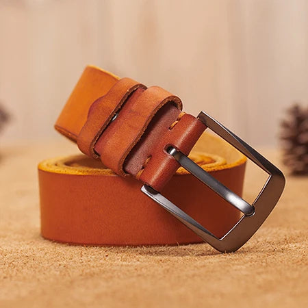 Ceinture homme en cuir véritable boucle ardillon mat, modèle Valério