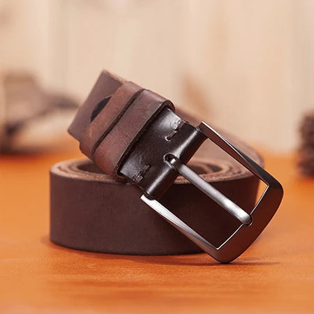 Ceinture homme en cuir véritable boucle ardillon mat, modèle Valério