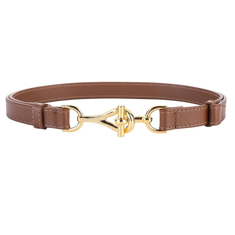 Ceinture Fine Femme en Cuir Véritable à Boucle Dorée, Modèle Cléa
