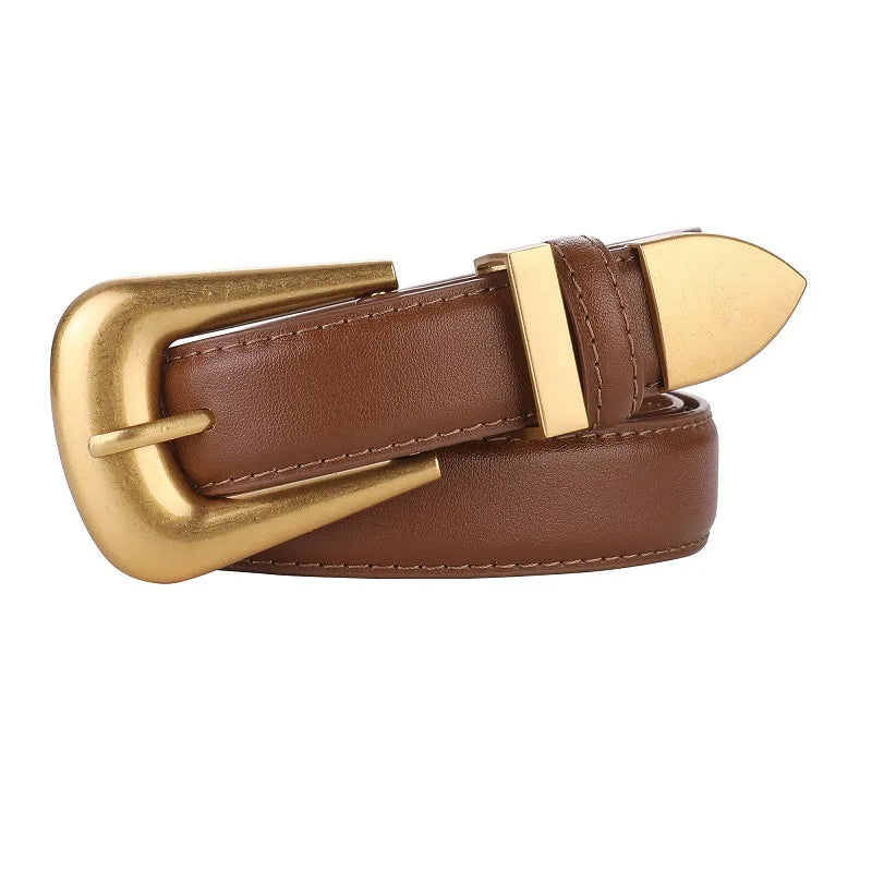 Ceinture Femme en Cuir Véritable avec Boucle Dorée , Modèle Alba