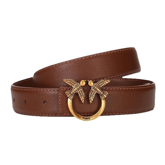 Ceinture cuir femme boucle oiseaux dorés sculptés , modèle Byrdie - La Boutique de la Ceinture