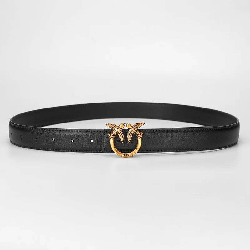 Ceinture cuir femme boucle oiseaux dorés sculptés , modèle Byrdie - La Boutique de la Ceinture