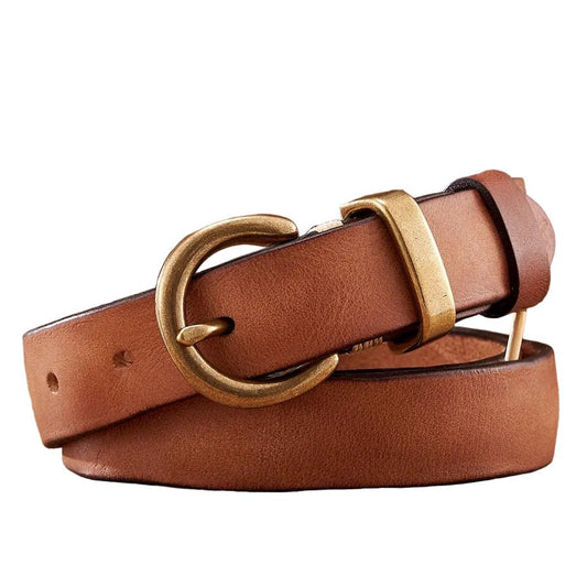 Ceinture cuir vintage boucle arrondie finition laiton, modèle Julia - La Boutique de la Ceinture
