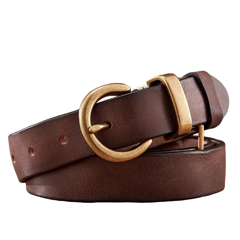 Ceinture cuir vintage boucle arrondie finition laiton, modèle Julia