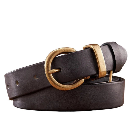 Ceinture cuir vintage boucle arrondie finition laiton, modèle Julia - La Boutique de la Ceinture