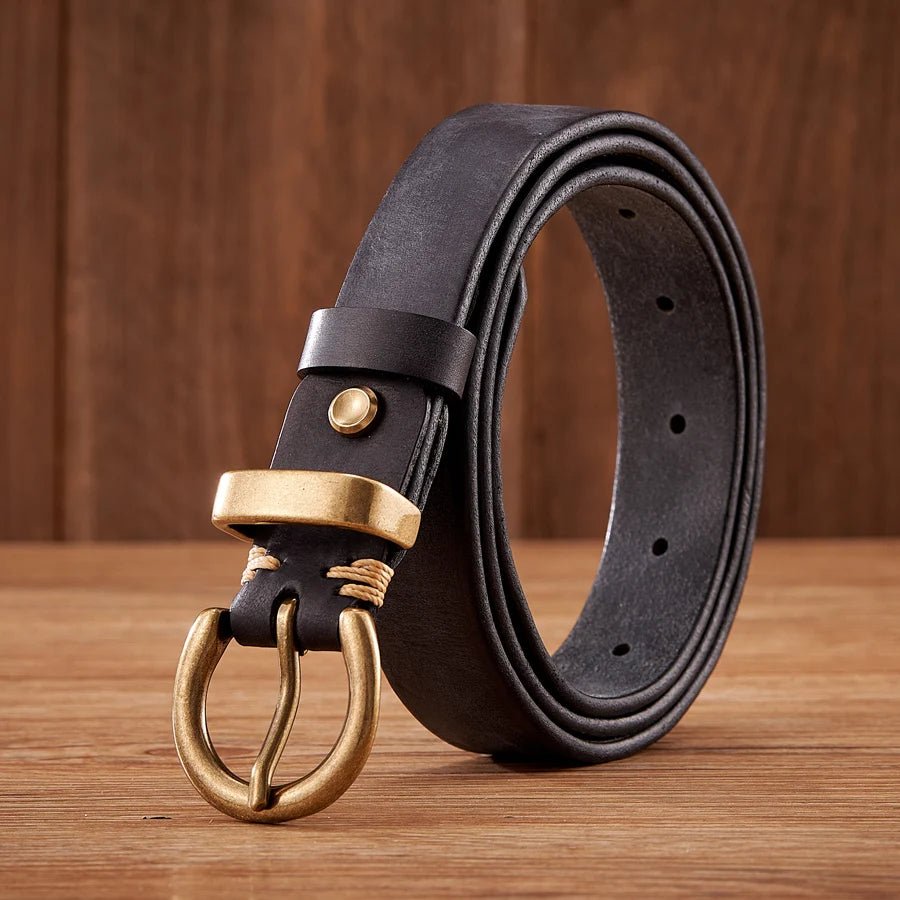 Ceinture cuir vintage boucle arrondie finition laiton, modèle Julia - La Boutique de la Ceinture