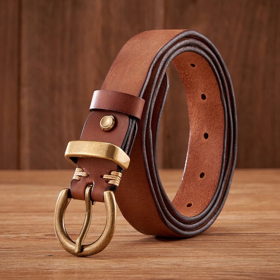 Ceinture cuir vintage boucle arrondie finition laiton, modèle Julia - La Boutique de la Ceinture