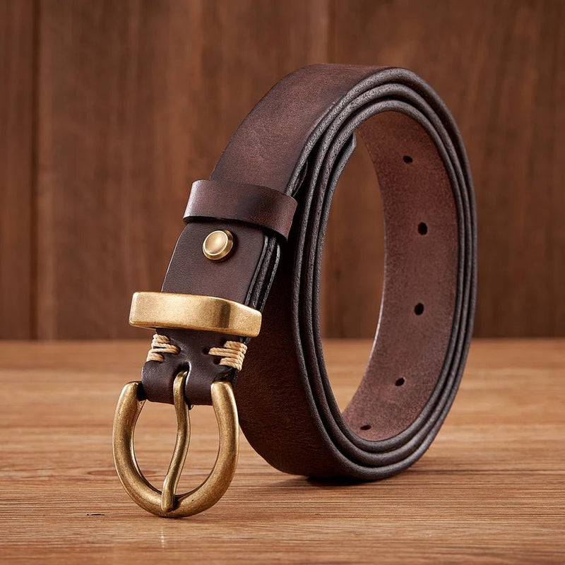 Ceinture cuir vintage boucle arrondie finition laiton, modèle Julia