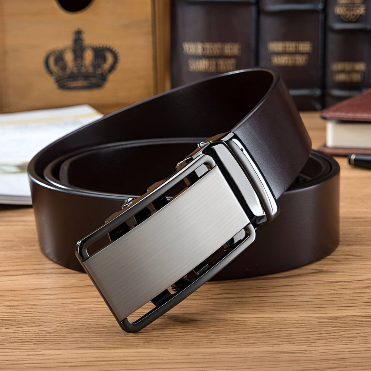 Ceinture de costume en cuir pleine fleur, boucle automatique, pour Homme, modèle Luciano - La Boutique de la Ceinture