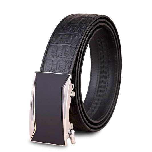 Ceinture de costume en cuir pleine fleur, boucle automatique, style crocodile, pour Homme, modèle Riccardo - La Boutique de la Ceinture