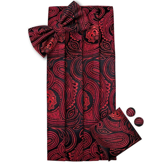 Ceinture de Smoking Homme Rouge et Noire Paisley, Modèle Bellagio - La Boutique de la Ceinture