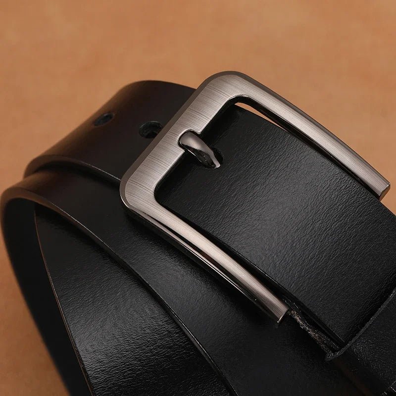 Ceinture en cuir lisse homme boucle ardillon métal brossé, modèle Mario - La Boutique de la Ceinture