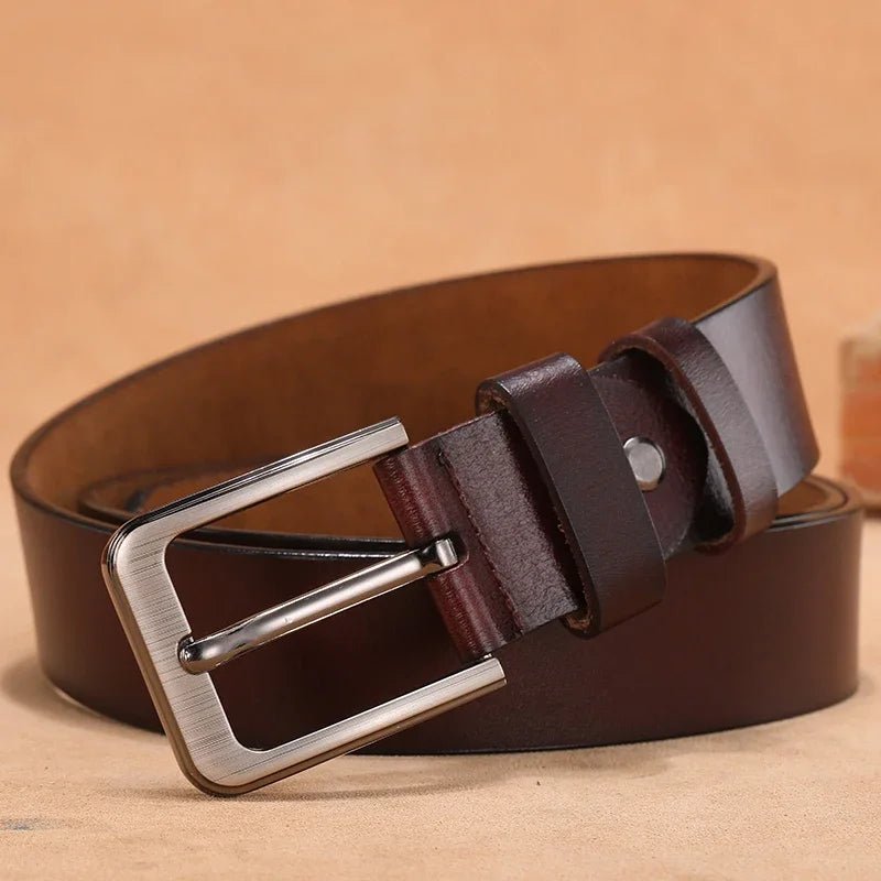 Ceinture en cuir lisse homme boucle ardillon métal brossé, modèle Mario - La Boutique de la Ceinture