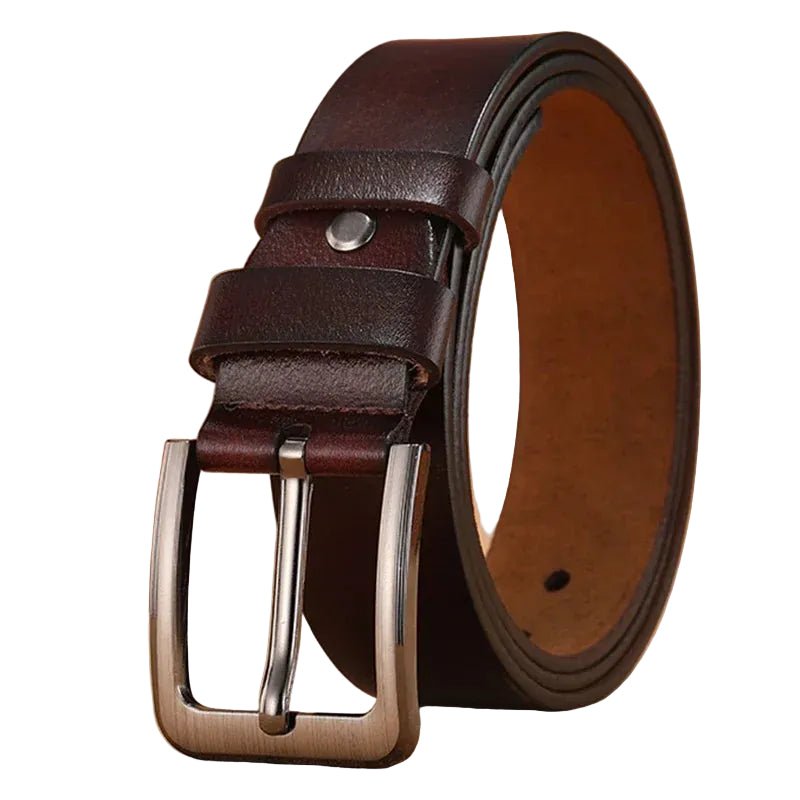 Ceinture en cuir lisse homme boucle ardillon métal brossé, modèle Mario - La Boutique de la Ceinture