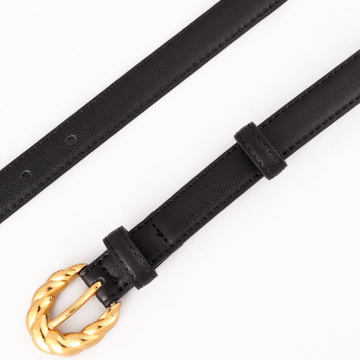 Ceinture en cuir pleine fleur, boucle dorée tressée tendance, modèle Juliette - La Boutique de la Ceinture