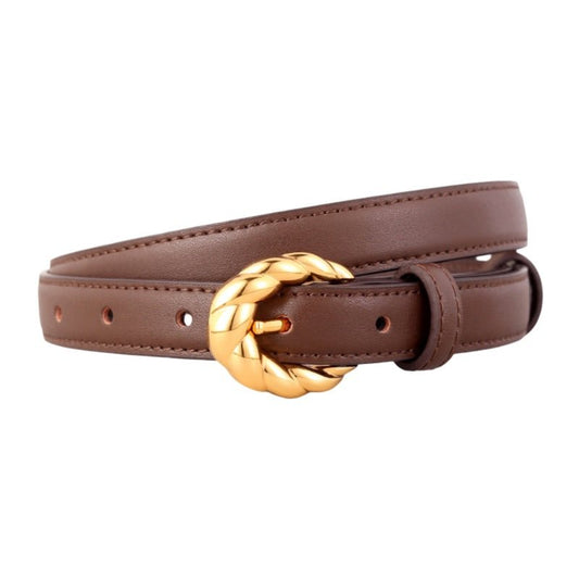 Ceinture en cuir pleine fleur, boucle dorée tressée tendance, modèle Juliette - La Boutique de la Ceinture