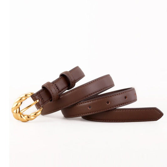Ceinture en cuir pleine fleur, boucle dorée tressée tendance, modèle Juliette - La Boutique de la Ceinture
