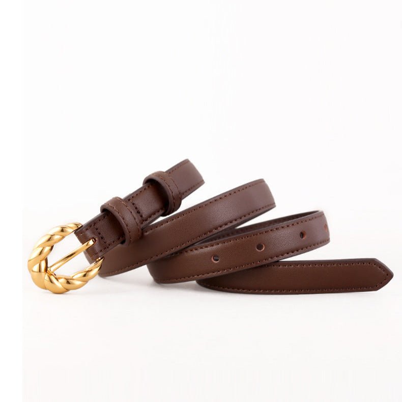 Ceinture en cuir pleine fleur, boucle dorée tressée tendance, modèle Iris