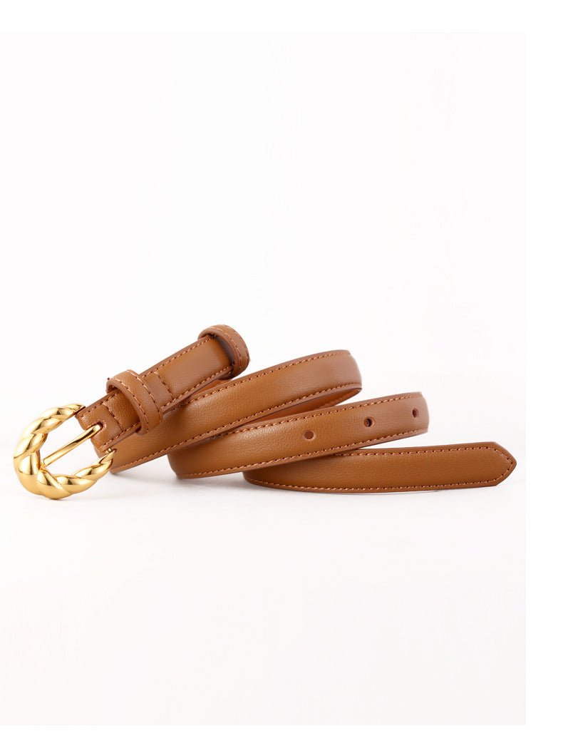 Ceinture en cuir pleine fleur, boucle dorée tressée tendance, modèle Juliette - La Boutique de la Ceinture