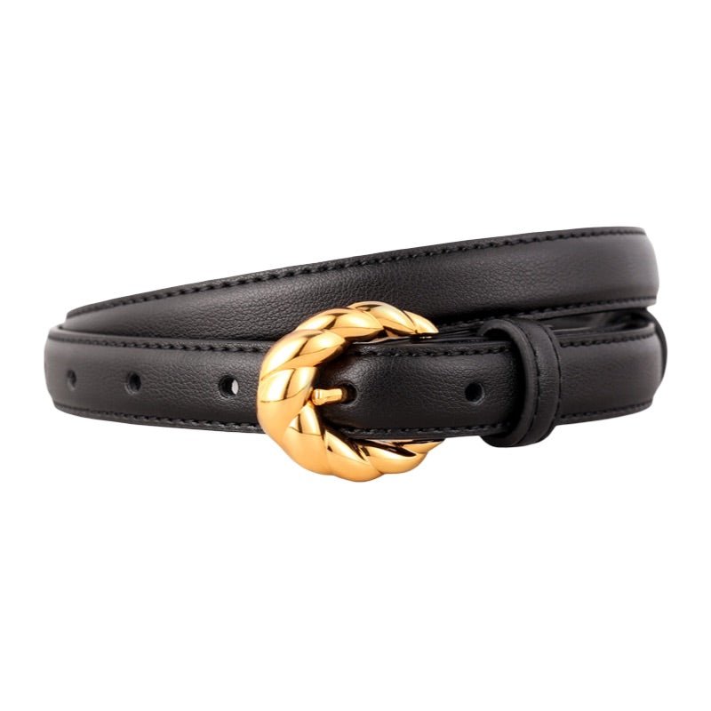Ceinture en cuir pleine fleur, boucle dorée tressée tendance, modèle Juliette - La Boutique de la Ceinture